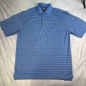 FootJoy‎ Polo Shirt Mens 2XL Blue White Striped Golf Rugby Lightweight